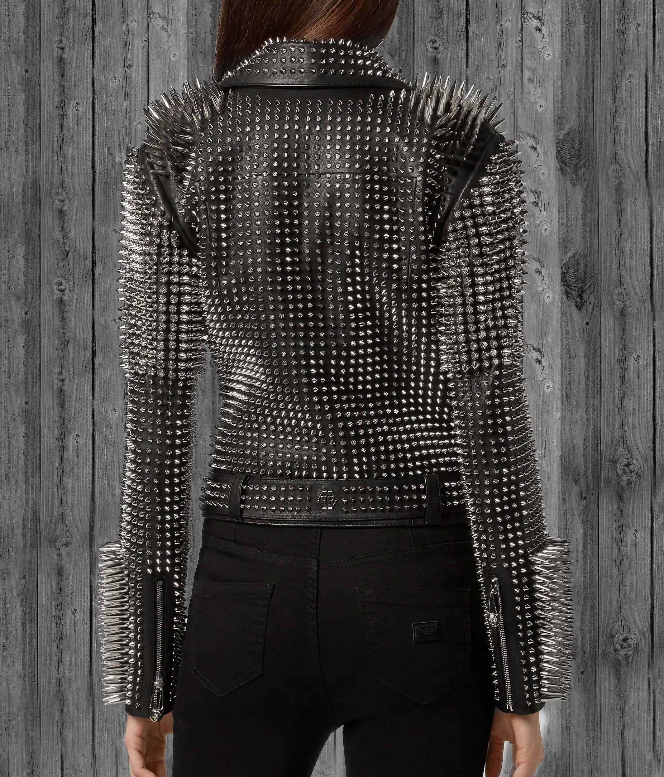 Stylish Lambskin Leather Slim fit Studded Spikes Ladies Jacket, Women Biker Jacket