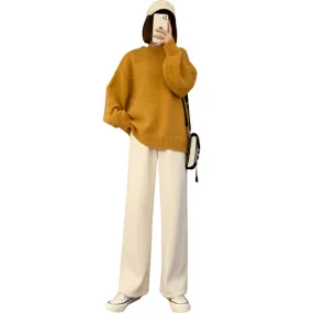 The Rock Turtleneck Wide-Leg Pants Autumn and Winter Fleece-Lined Thickened Casual Loose Corduroy Pants