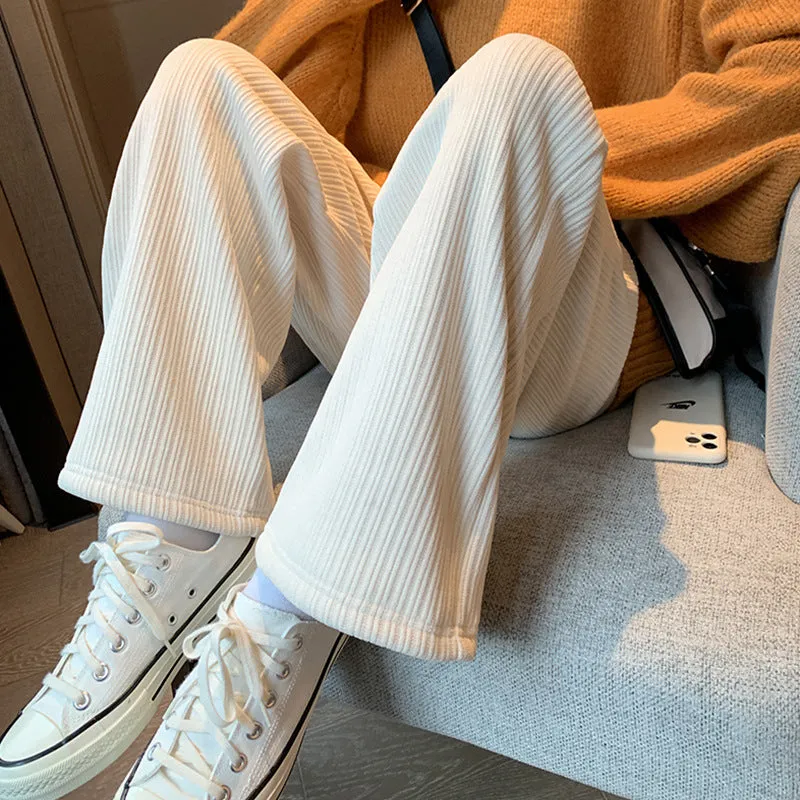 The Rock Turtleneck Wide-Leg Pants Autumn and Winter Fleece-Lined Thickened Casual Loose Corduroy Pants