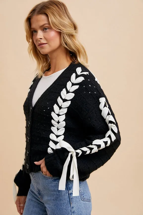 Threaded Ribbon Knit Cardigan