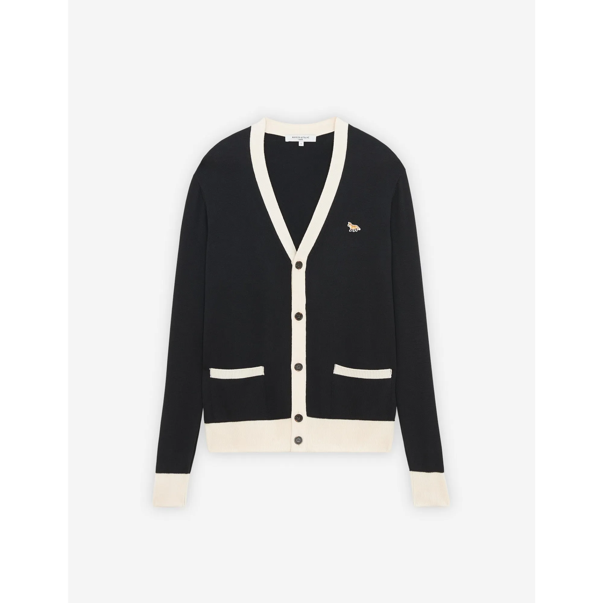 Unisex Baby Fox Patch Bi-Color Classic Cardigan - Black
