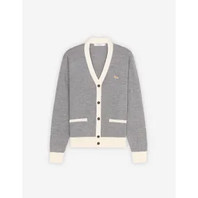 Unisex Baby Fox Patch Bi-Color Classic Cardigan - Grey Melange