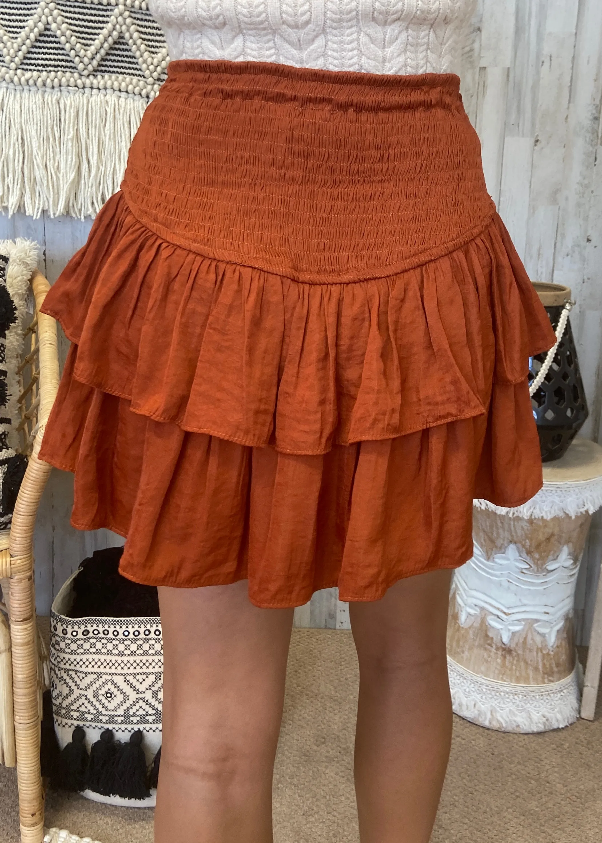 Whole Hearted Rust Smocked Skort