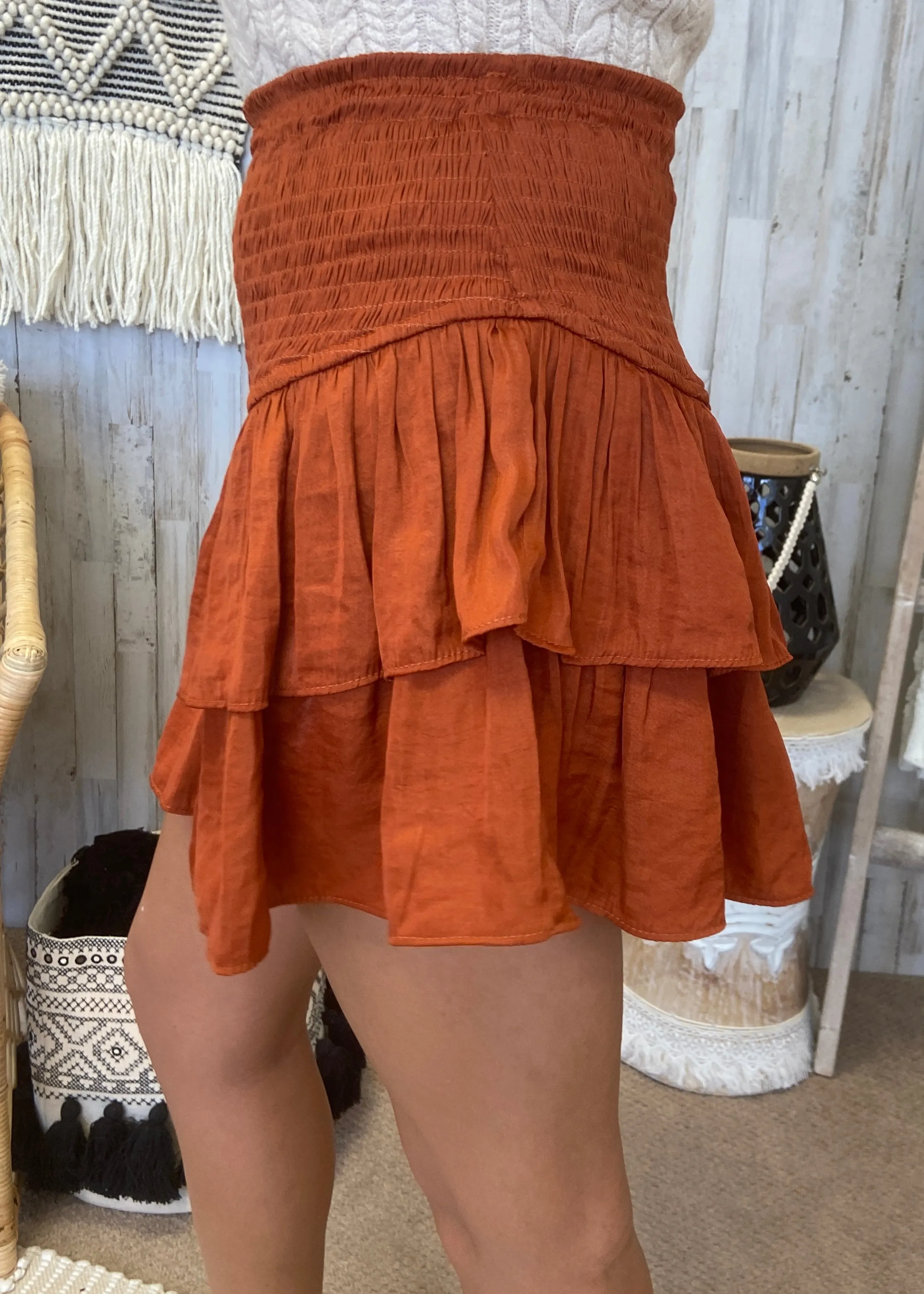 Whole Hearted Rust Smocked Skort