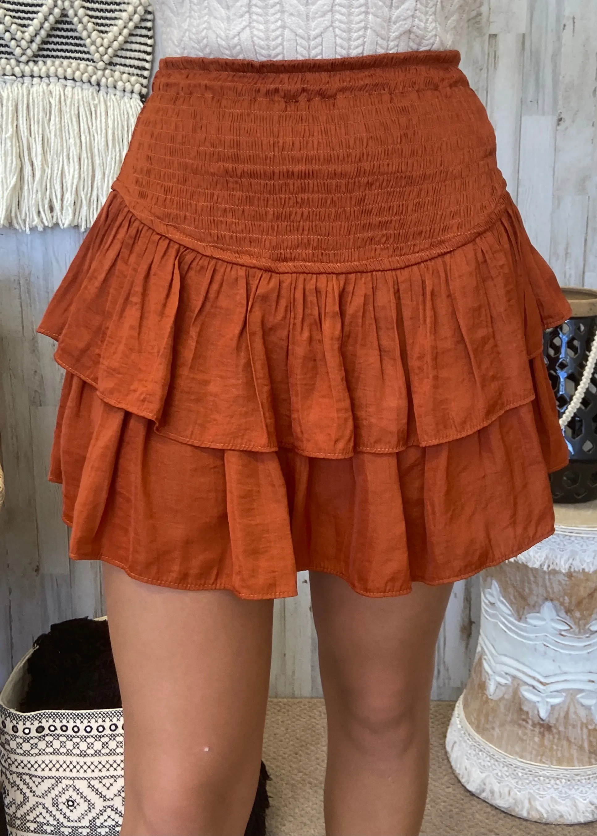 Whole Hearted Rust Smocked Skort
